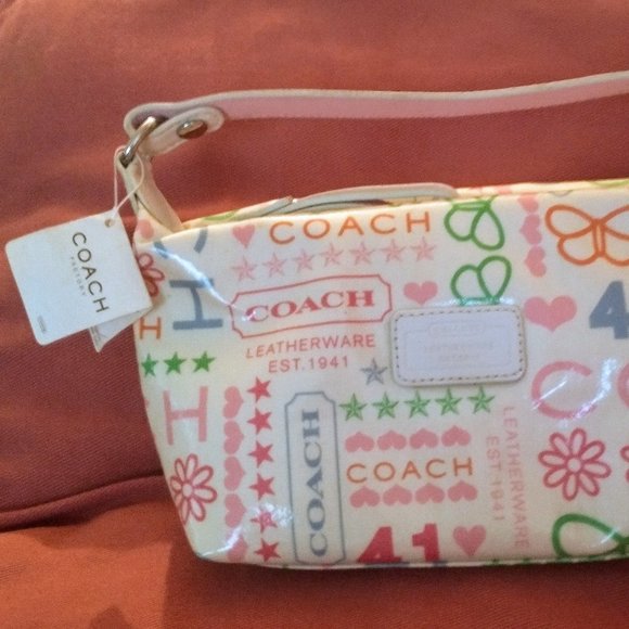 NWT Vintage Coach Purse or Makeup Bag-White with pink/green/blue/orange - Picture 8 of 8